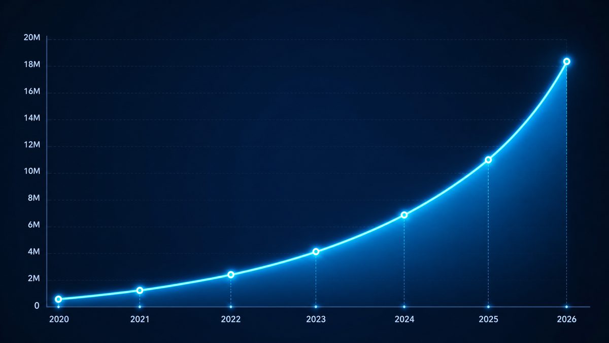 91大赛用户增长数据图表,展示2020-2026年注册用户从50万增长至1800万的趋势